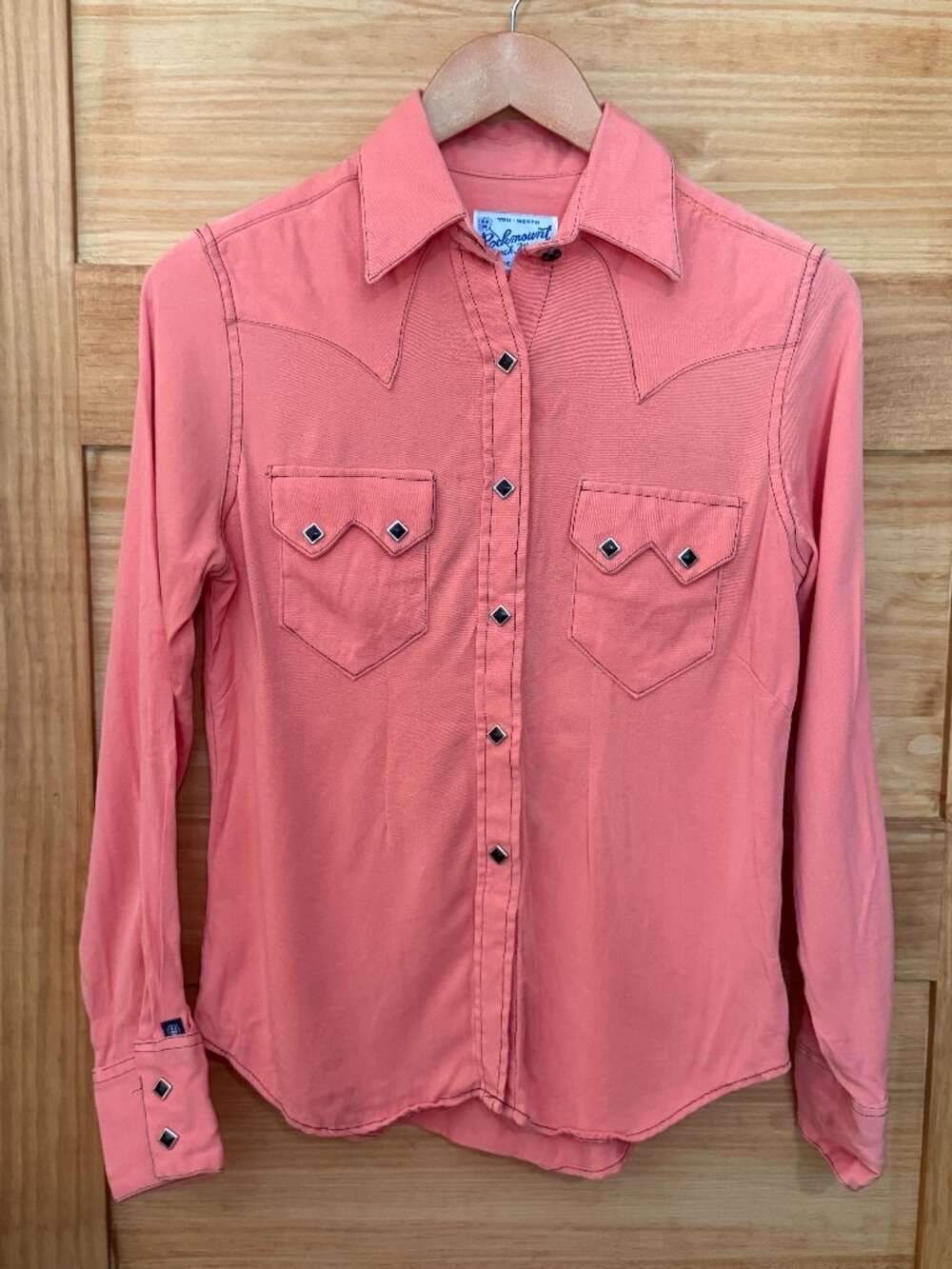 Vtg 70s Rockmount Ranch Wear Diamond Snap Western Shirt Pink Sawtooth USA size S